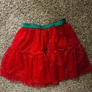Holiday Time Festive Red Skirt with Glitter Green Band